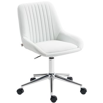 HOMCOM Silla de oficina sin reposabrazos, silla de oficina con altura regulable, 52x58x80-90cm, blanco   Aosom España