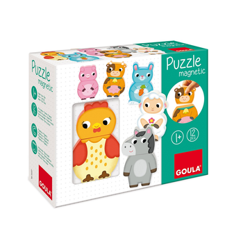 Diset - Puzzle magnético Granja de madera Goula 12 piezas, intercambiables (455245)