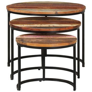 3 Uds Mesas Apilables | Mesita Auxiliar | Mesa De Café 3 Uds Mesa Maciza Reciclada