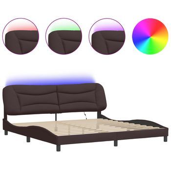 Estructura De Cama Con Luces Led Tela Marrón Oscuro 200x200 Cm