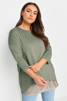 Yours Top Caqui Capa De Malla, Mujer Curvy Y Tallas Grandes, Yours