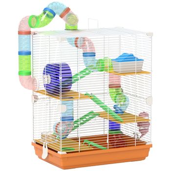 Jaula Pawut para hámster y gerbil de 5 niveles, hábitat seguro con valla metálica, túneles, rueda, casa y juguetes.