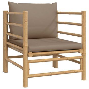 Sofá De Jardín Bambú Con Cojines Gris Taupe Vidaxl