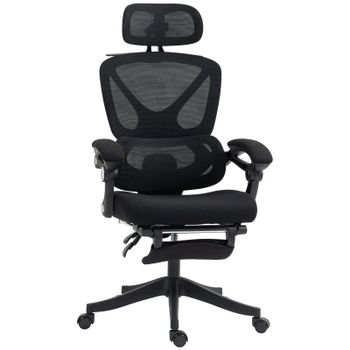 Homcom Silla De Escritorio De Malla Reclinable Con Reposacabezas Negro