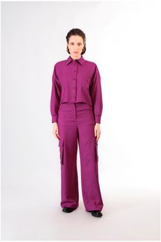 camisa box con bolsillos de parche hot pink l