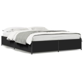 Estructura De Cama Madera De Ingeniería Y Metal Negro 135x190cm