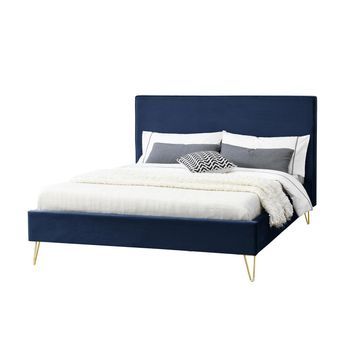 Cama De Terciopelo Azul Y Latón De 140 Riverside