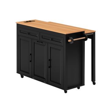 Isla De Cocina - Mesa Extensible Con Encimera - Ideal Para El Comedor - Negro