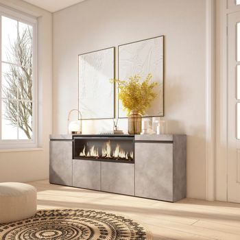 Aparador efecto madera cemento 208x35x75cm chimenea efecto fuego
