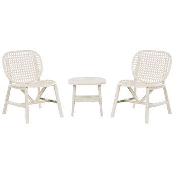Conjunto De Balcón Para Jardín Al Aire Libre Con Mesa Y Sillas Bajas De Material Sintético Blanco Crema Sicelle