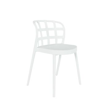 Silla en polipropileno blanco con respaldo de diseño a cuadros.