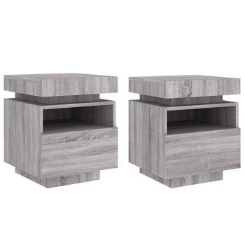 Pack 2 Uds Mesitas De Noche | Mesilla De Noche Con Luces Led Gris Sonoma 40x39x48,5 Cm