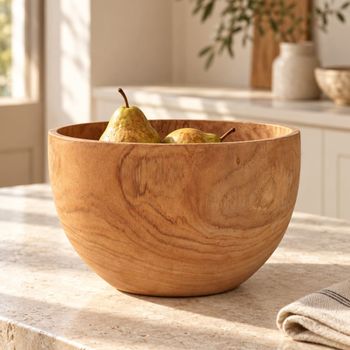 Bol de madera de teca en marrón 25x25x15 cm