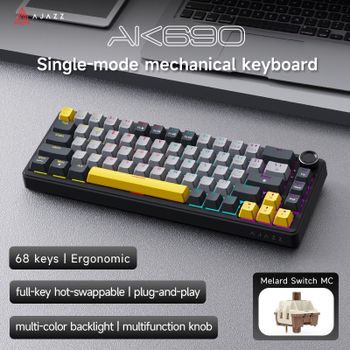 AJAZZ AK690 Teclado mecánico con cable para juegos y oficina, 4000mAh, 68 teclas, diseño ergonómico, teclas intercambiables en caliente y retroiluminación multicolor, plug and play