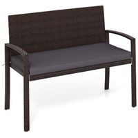 costway silla de 2 plazas de mimbre con cojin acolchado de asiento suave respaldo y apoyabrazos para patio 110 x 56 x 84 cm