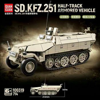 Quan Guan 100319 Sd.Kfz.251 Vehículo Blindado Semitrack, Bloques de Construcción de Modelo, 714 Piezas, Ladrillos para Armar, Juguete Coleccionable