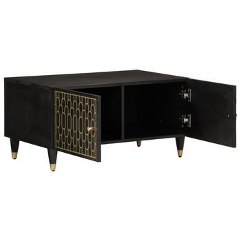 Mesa De Centro 50x80x40 Cm Madera Maciza De Mango Con Acabado Negro, Madera Trabajada - Negro