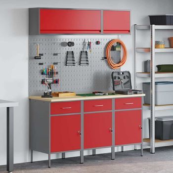 Conjunto De Armarios De Trabajo Con Cajón Manual 8 Uds. Rojo Vidaxl