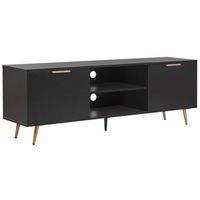mueble de tv negro patas de metal dorado con almacenamiento indio