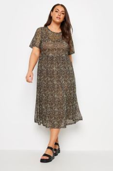 Yours Vestido Marrón Leopardo Con Cintura Alta, Mujer Curvy Y Tallas Grandes, Yours