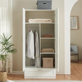 Armario Ropero Finning 1 Perchero 4 Compartimentos 1 Cajón 176x80x52 Cm - Blanco [en.casa]