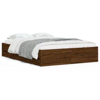 Cama Con Cajones Madera De Ingeniería Marrón Roble 120x190 Cm Vidaxl