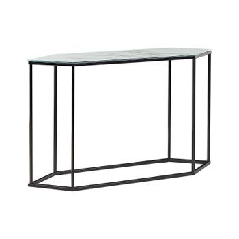 Consola De Vidrio Templado Blanco Negro 120 X 35 Cm Efecto Mármol Patas De Metal Negro Glamour Moderno Sala De Estar Dormitorio Perrin