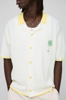 Camisa De Punto Con Bordado De Palmeras, Blanco