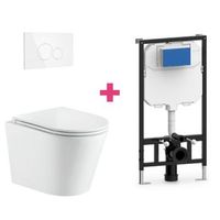 pack inodoro suspendido ceramica turin con cisterna y pulsador blanco redondo