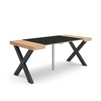 Mesa Consola Extensible, Mesa Comedor Plegable, 180, Para 8 Comensales, Patas Madera Maciza, Estilo Moderno, Roble Y Negro
