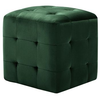 Pack 2 Uds Mesitas De Noche | Mesa Auxiliar | Mesilla Terciopelo Verde 30x30x30 Cm