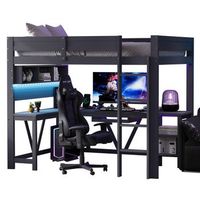 cama alta para videojuegos 90x200 cm madera escritorio estantes led cargador gris