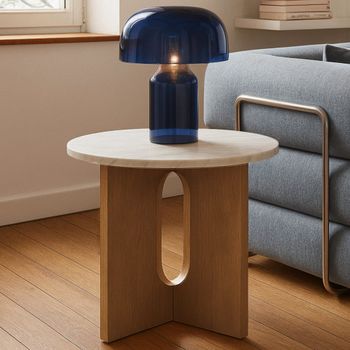 Mesa de centro redonda moderna de 50 cm efecto mármol madera clara