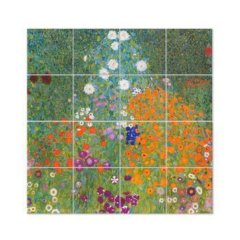 Legendarte - Panel Decorativo Multiple Jardín De Flores - Gustav Klimt Cm. 200x200 (16 Paneles)