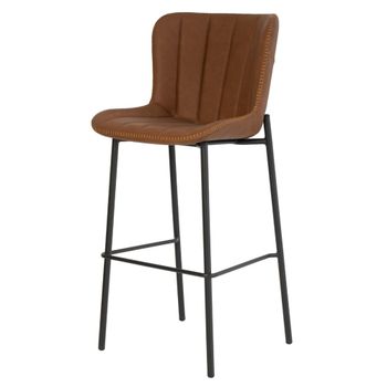 Taburete alto con patas de metal con efecto piel marrón.
