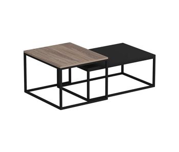 Set de 2 mesas de centro nido aabenraa metal/aglomerado - roble / negro mate [en.casa]