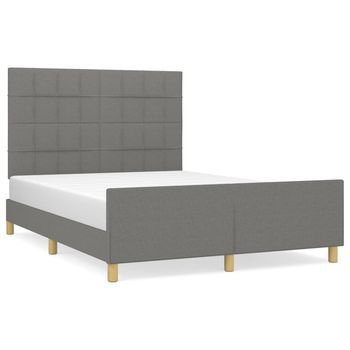Cama Doble | Cama Para Adultos | Estructura De Cama Con Cabecero De Tela Gris Oscuro 140x200 Cm