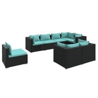 set de muebles de jardin 8 pzas y cojines ratan sintetico negro vidaxl