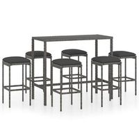 conjunto muebles bar jardin 7 uds  mesa y sillas y cojines ratan sintetico gris