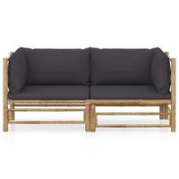 conjunto de muebles de jardin 2 uds  mesa y sillas bambu y cojines gris oscuro