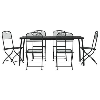 Juego De Comedor De Jardín 7 Piezas | Mueble De Jardín Malla Metálica Gris Antracita