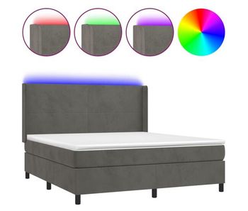 Cama box spring colchón y led terciopelo gris oscuro 180x200 cm diseño plano