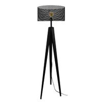 lampara de pie tripode madera negro metal negro pantalla negro