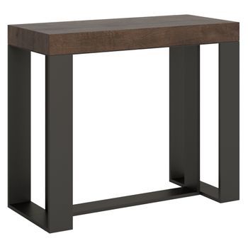 Consola Extensible De Madera Oscura Con Patas De Metal Antracita, 8 Plazas, 40 A 196 Cm Fonja