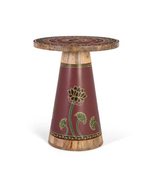 Mesa auxiliar de madera de mango con detalles pintados a mano