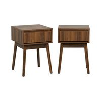 mesita de noche  de 1 cajon con efecto madera set de 2 nogal