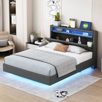 cama doble tapizada con usb y led cabecero reversible pie oculto lino gris 140x200 cm para adultos y adolescentes