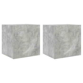 2 Uds Muebles Tv De Pared | Mueble De Salón | Armario Tv Luces Led Gris Hormigón 40,5x35x40 Cm