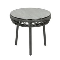 mesa auxiliar cristal templado ratan tipo cuerda aluminio y ratan sintetico redondo color antracita 49x47cm alto