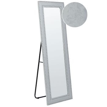 Espejo De Pie De Piel Sintética Gris Claro 50 X 150 Cm Soporte Tachuelas Locronan